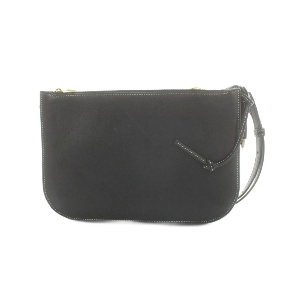 Loewe Gate Double Zip Pouch Clutch Shoulder Bag Leather Black